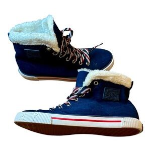 Blue and White Retro High-Top Sneakers